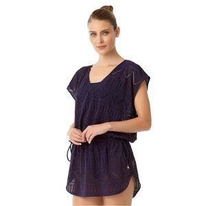 Anne Cole Navy All Day Crochet Drawstring Coverup Size L / XL